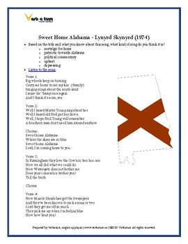 Preview of Song Analysis Worksheet: Sweet Home Alabama by Lynyrd Skynyrd