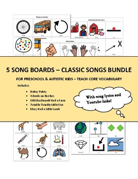 Preview of Song Boards with Core Vocabulary - Classic Songs