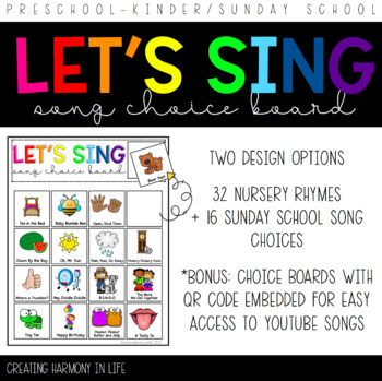 Preview of Song Choice Board for Preschool/Pre-K/Kinder/Special Education