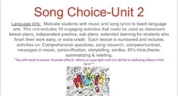 Preview of Song Choice- Unit 2 (Lessons 11-20) **NEW**