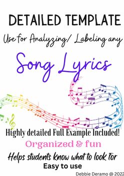 Preview of Song Lyrics Analysis Graphic Organizer and Example
