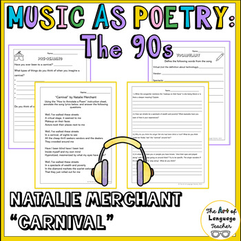 Preview of National Poetry Month Lesson Song Lyrics Middle School Activity Music as Poetry 