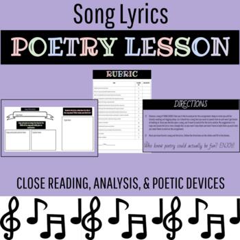 Preview of Song Lyrics Poetry Assignment--Fun & Engaging Poetry Lesson--DIGITAL & IN PERSON