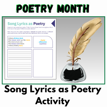 Preview of Song Lyrics as Poetry Activity - Poetry Month Activities printable