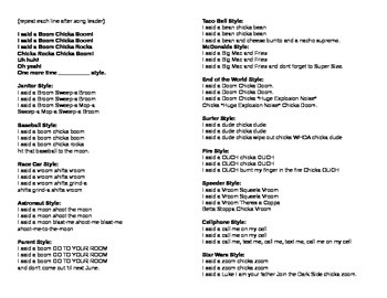 Preview of Song Sheet Handout-Boom Chicka Boom alternate verses