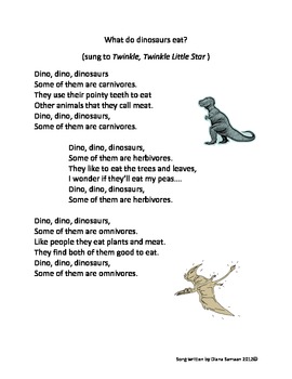Song-What do Dinosaurs Eat? by DianaTeacher | Teachers Pay Teachers