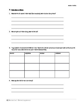 Preview of Song Worksheet Template / Deutsch German Intermediate Research Activity