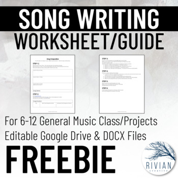 Preview of Song Writing Starter Worksheet for Music Students EDITABLE