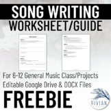 Song Writing Starter Worksheet for Music Students EDITABLE