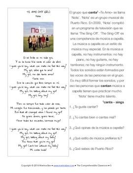 Te Amo Lyrics And Lesson Plans By The Comprehensible Classroom By Martina Bex