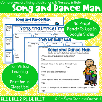 Preview of Song and Dance Man Story Retell, Comp., 5 Senses & Using Illustrations