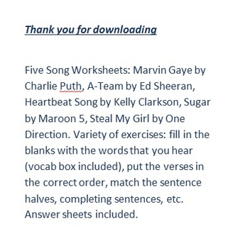 Preview of Song worksheets