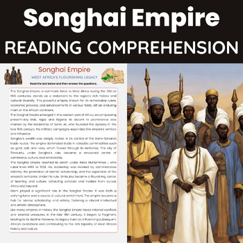 Preview of Songhai Empire Reading Comprehension | West Africa Empires Reading