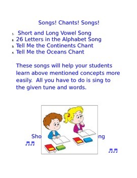 Preview of Songs and Chants to Learn Vowels/ Continents/Oceans
