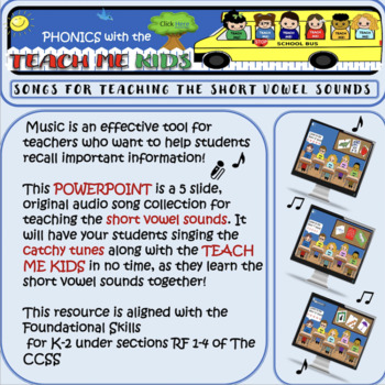 Preview of Songs for Teaching the Short Vowel Sounds, PowerPoint