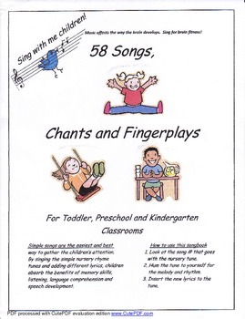 Preview of Songs for Toddler, Preschool and Kindergarten Classrooms