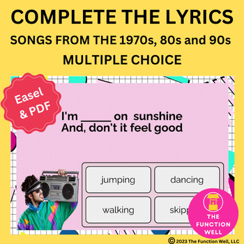 Preview of Songs from the 1970s, 80s, 90s - Song Lyric Completion - Aphasia Game