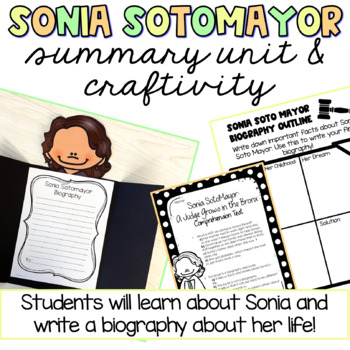 Preview of Sonia Sotomayor Biography Unit | Craftivity & Comprehension Quiz