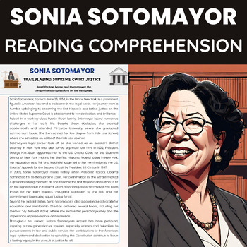 Preview of Sonia Sotomayor Hispanic Heritage Reading Comprehension Supreme Court Justice
