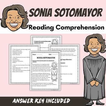 Preview of Sonia Sotomayor Reading Comprehension Passage/ Free Word Search