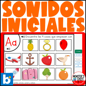 Preview of Sonidos iniciales Beginning sounds Boom Cards & Printables Conciencia fonologica