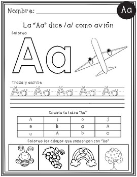Sonidos iniciales Hojas de trabajo - Beginning sounds worksheets in Spanish