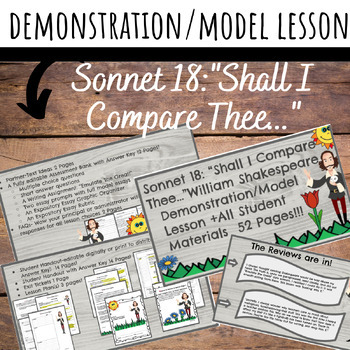 Preview of Sonnet 18: “Shall I Compare Thee…”William Shakespeare Demonstration/Model Lesson