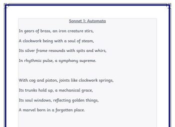 Preview of Sonnet Poem Model Text 'Automata'