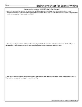 Sonnet Writing Model Example   Template by Big Apple English Teacher
