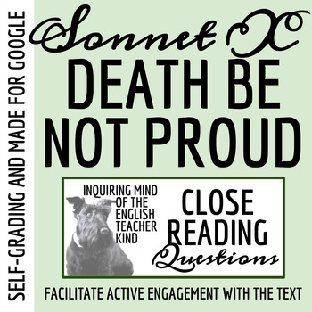 Preview of Sonnet X by John Donne ("Death Be Not Proud") Close Reading Worksheet for Google