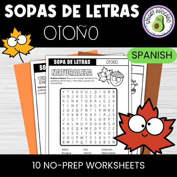 Preview of Sopas de Letras Por Temas {Otoño} Spanish Word Searches - Spanish Worksheets