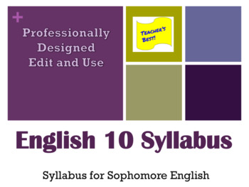 Preview of Sophomore English Syllabus & Signature Page - Edit and Use - English 10 Contract
