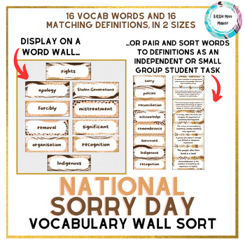 Preview of Sorry Day Australian First Nations Vocabulary Word Wall Sort Stolen Generations