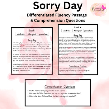 Preview of Sorry Day/Reconciliation Week: Differentiated Fluency Passages