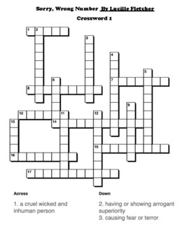 Sorry Wrong Number By Lucille Fletcher Word Search and crossword