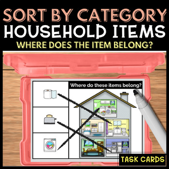 Preview of Sort By Category Common Household Items Task Cards Special Education Life Skills