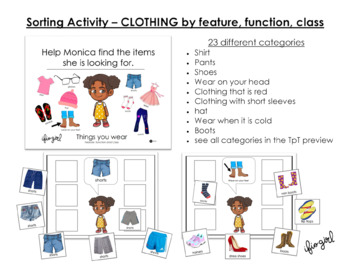 Preview of Sort Clothing by Feature, Function and Class - Help Monica find the items...