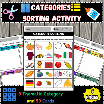 Preview of Sort It Out: Thematic Sorting Activity with 50 Cards and 8 Thematic Category