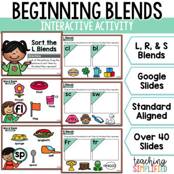 Preview of Sort L, R, & S Beginning Blends Digital Practice for Google Slides