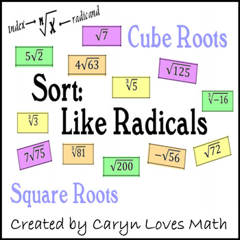 Preview of Like Radicals,Square Root, Cube Roots, Sorting Activity