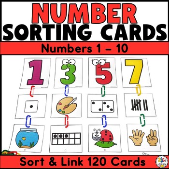 Preview of Numbers 1 to 10 Sort, Match, & Link Cards - Matching Numbers to Quantities