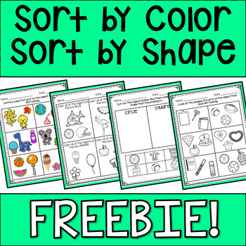 Preview of Sort by Property: Color and Shape CCSS Aligned Worksheets FREEBIE
