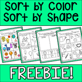 Sort by Property: Color and Shape CCSS Aligned Worksheets FREEBIE