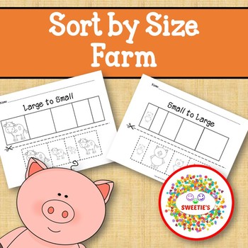 Preview of Sort by Size Activity Sheets - Color, Cut, and Paste - Farm Theme