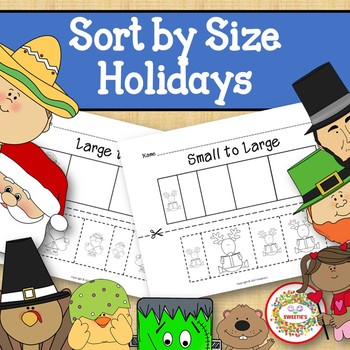 Preview of Sort by Size Activity Sheets - Color, Cut, and Paste - Holidays