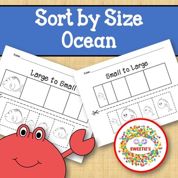 Preview of Sort by Size Activity Sheets - Color, Cut, and Paste - Ocean Theme