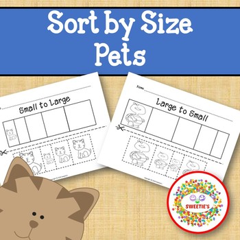 Preview of Sort by Size Activity Sheets - Color, Cut, and Paste - Pets Theme