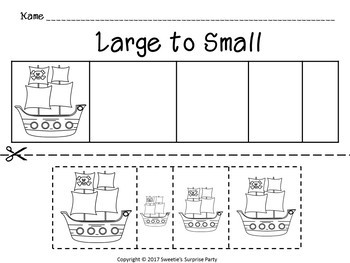 Sorting by size: big & Small activity worksheet - Pirate theme 