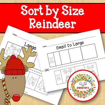 Preview of Sort by Size Activity Sheets - Color, Cut, and Paste - Reindeer Theme