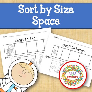 Preview of Sort by Size Activity Sheets - Color, Cut, and Paste - Space Theme